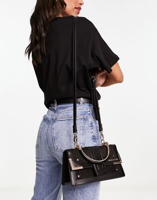 River Island curved shoulder bag with chain detail in black