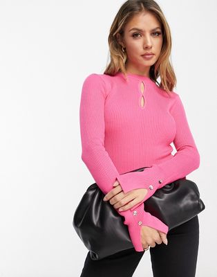 River Island cut out slim fit sweater in pink