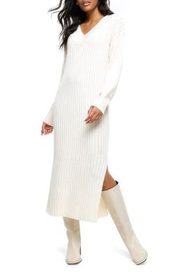 River Island Dawn Long Sleeve Rib Maxi Sweater Dress in Cream