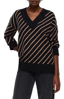 River Island Diagonal Stripe Jacquard Sweater in Black