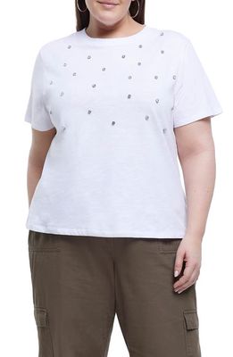 River Island Diamanté Scatter Cotton T-Shirt in White
