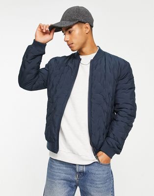 River Island diamond quilted bomber jacket in navy