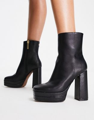 River Island double platform heeled boots in black