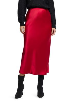 River Island Easy Bias Cut Stretch Satin Skirt in Red