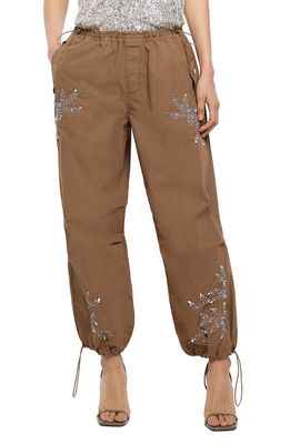 River Island Embellished Baggy Parachute Pants in Brown