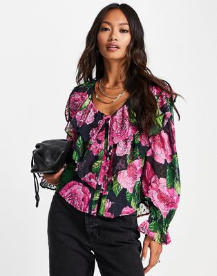 River Island embellished printed blouse in purple