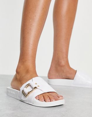 River Island embossed slider with buckle in white