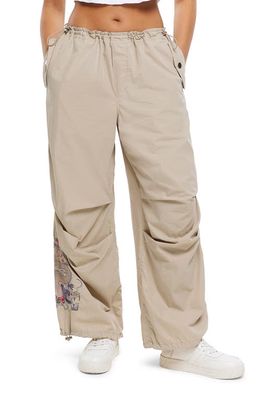 River Island Embroidered Dragon Drawcord Cargo Pants in Beige
