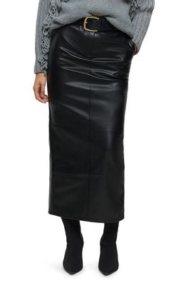 River Island Faux Leather Belted Midi Skirt in Black