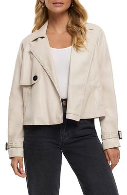 River Island Faux Leather Crop Trench Coat in Cream