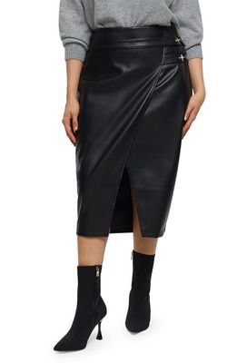 River Island Faux Leather Faux Wrap Skirt in Black