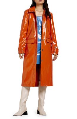 River Island Faux Leather Longline Coat in Orange