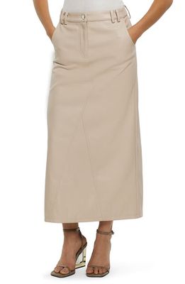 River Island Faux Leather Midi Skirt in Cream