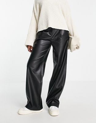 River Island faux leather wide leg pants in black