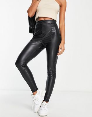River Island faux leather zip detail skinny pant leggings in black