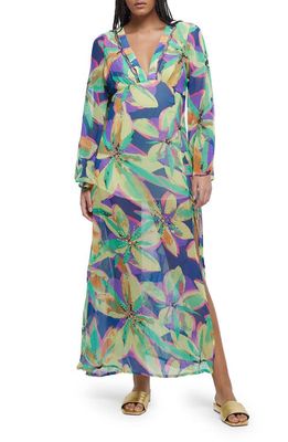 River Island Floral Embellished Flare Sleeve Beach Maxi Dress in Purple