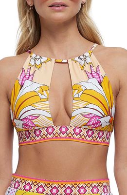 River Island Floral Halter Bikini Top in Orange