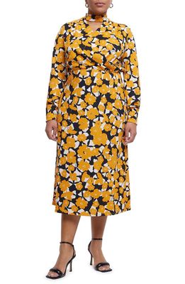 River Island Floral Long Sleeve Faux Wrap Dress in Yellow