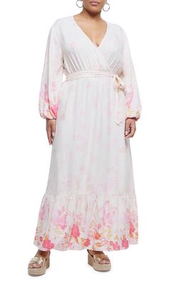 River Island Floral Ombré Long Sleeve Wrap Maxi Dress in Pink