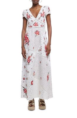 River Island Floral Patchwork Embroidered Maxi Dress in Cream