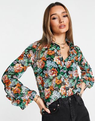 River Island floral print blouse in black-Green