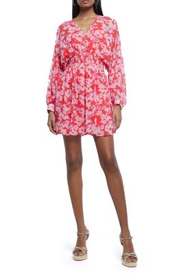 River Island Floral Smocked Long Sleeve Dress in Red