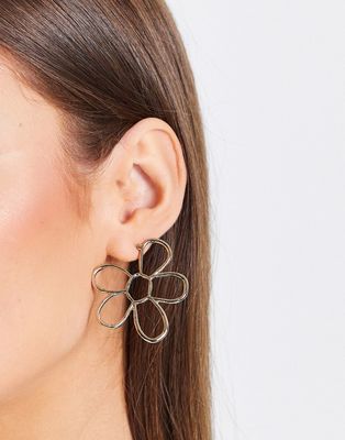 River Island flower hoop earrings in gold
