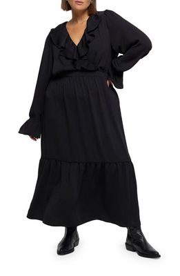 River Island Frill Long Sleeve Maxi Dress in Black