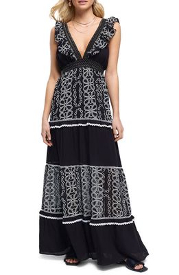 River Island Frill Print Cover-Up Maxi Dress in Black