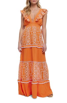 River Island Frill Print Cover-Up Maxi Dress in Orange