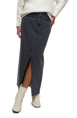River Island Front Slit Denim Maxi Skirt in Grey