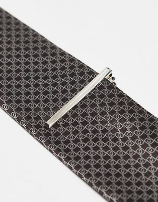 River Island geo tie and clip set in brown
