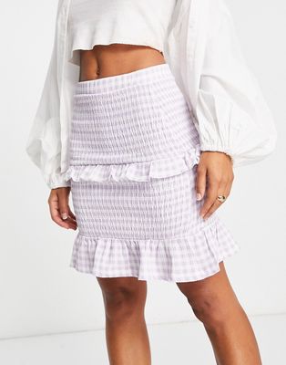 River Island gingham check ruffle mini skirt in lilac-Purple