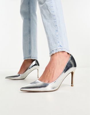River Island heeled pumps in silver
