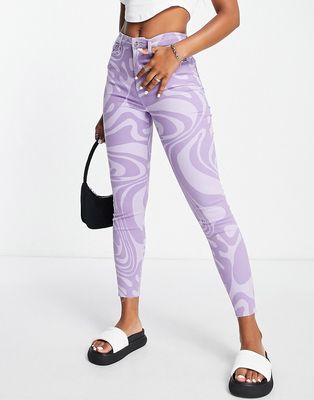 River Island high rise skinny jeans in purple wave