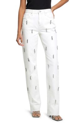 River Island High Waist Embellished Stove Pipe Jeans in White