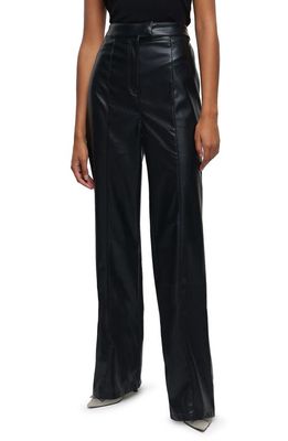 River Island High Waist Faux Leather Straight Leg Pants in Black