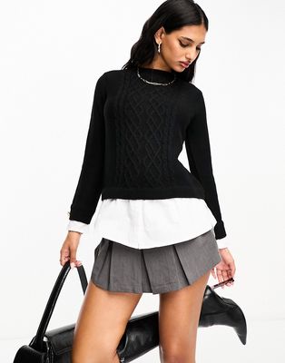 River Island hybrid cable knit sweater in black