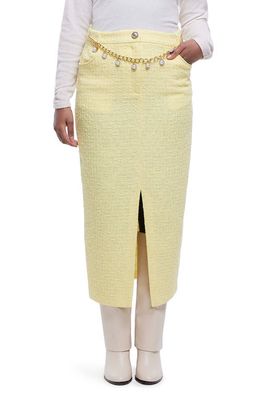River Island Imitation Pearl Belt Cotton Blend Bouclé Pencil Skirt in Yellow