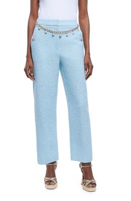 River Island Imitation Pearl Belt Cotton Blend Bouclé Trousers in Blue