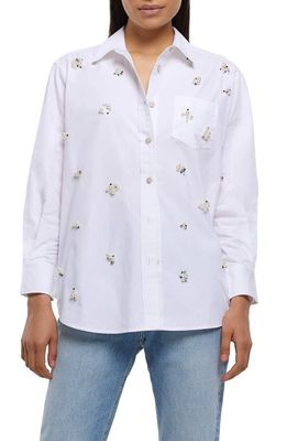 River Island Imitation Pearl Cotton Button-Up Shirt in White