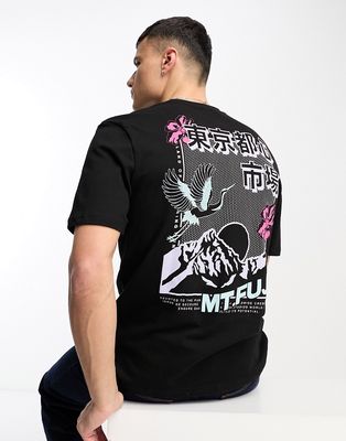 River Island japanese printed t-shirt in black