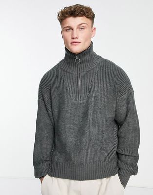 River Island knitted funnel neck sweater in gray
