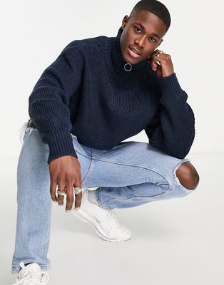 River Island knitted funnel neck sweater in navy