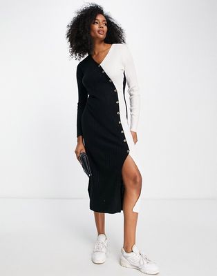 River Island knitted midi dress with wrap button detail in black
