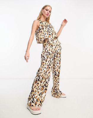 River Island layered jumpsuit in animal print-Brown
