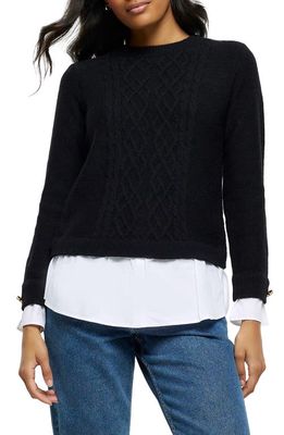 River Island Layered Look Cable Knit Sweater in Black