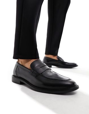 River Island leather penny loafer in black
