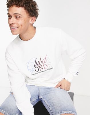 River Island le'quipe slogan crew neck sweatshirt in ecru-White