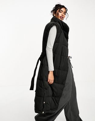 River Island long line padded vest in black